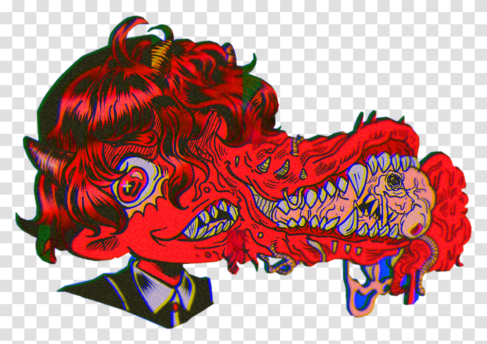 Demon Horror Guro Blood Teeth Guts Boy Red Scary Aesthetic Dragon Transparent Png
