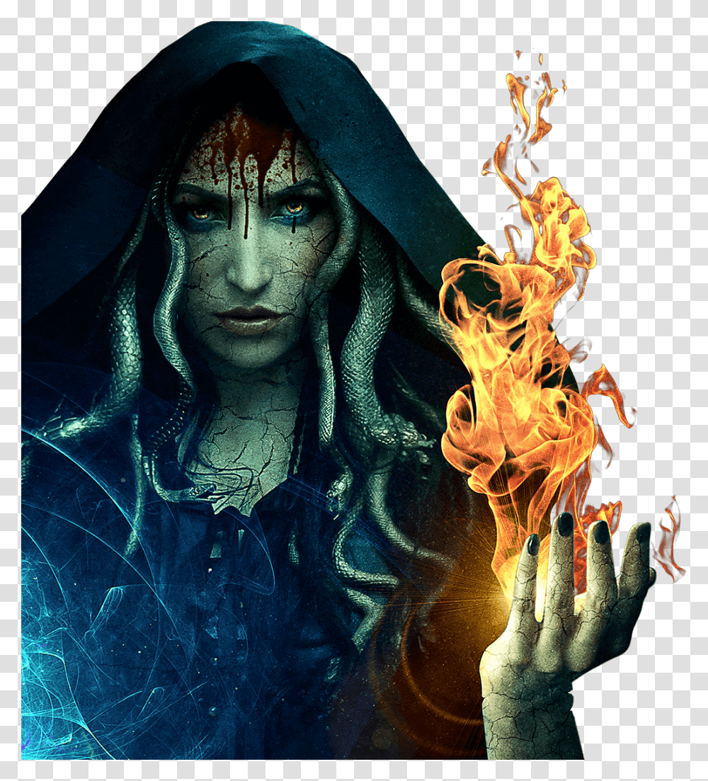 Demon S Revenge Slider Witch Character Layer, Fire, Flame, Person Transparent Png