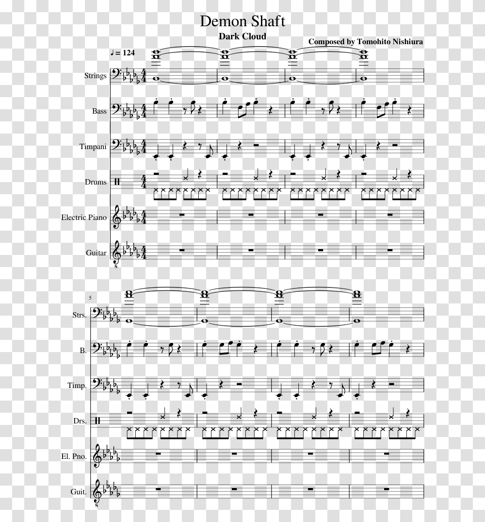 Demon Shaft Sheet Music Composed By Composed By Tomohito Mahna Mahna Sheet Music Trumpet, Gray Transparent Png
