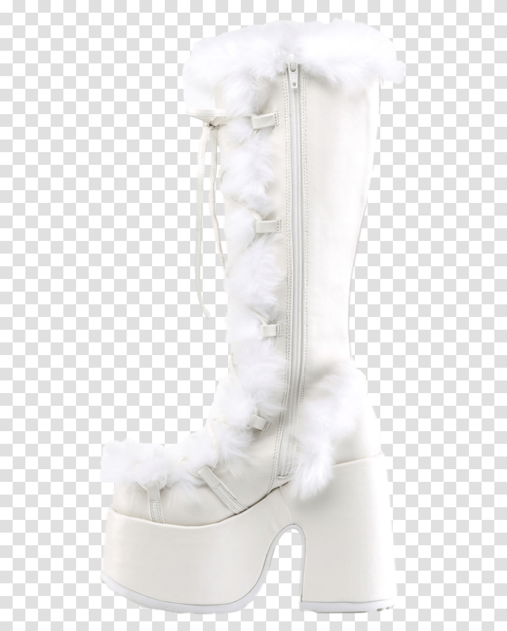 Demonia White Furry Winter Faux Fur Boots Cowboy Boot, Apparel, Footwear, Shoe Transparent Png