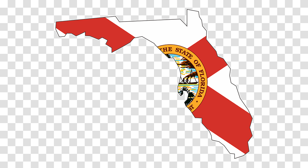 Demotech Highlights Florida Insurers Realistic Loss Florida Map With Flag, Label, Logo Transparent Png