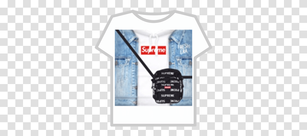 Denim Jacket T Denim Jacket With White Hoodie Roblox T Shirt, Clothing, Apparel, Text, Sleeve Transparent Png