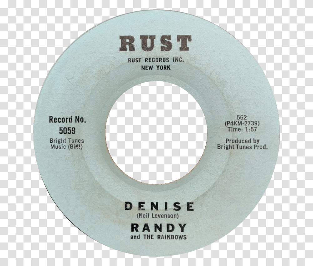 Denise By Randy And The Rainbows Us Vinyl Side A Blue Circle, Tape, Disk, Number Transparent Png