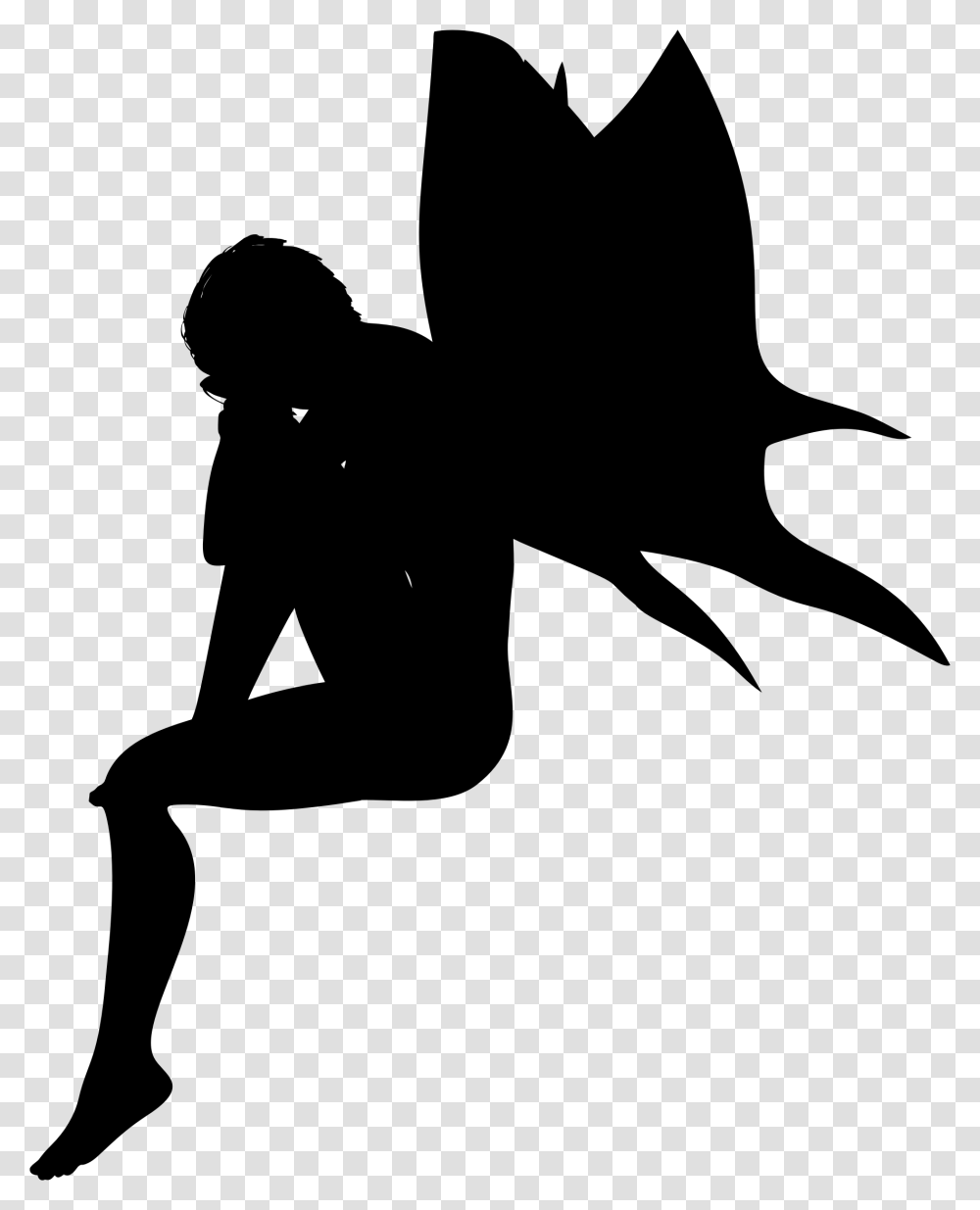 Depressed Fairy Silhouette Vector Clipart Image, Gray, World Of Warcraft Transparent Png