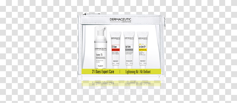 Dermaceutic Lightening Travel Kit Box, Bottle, Cosmetics, Sunscreen, Menu Transparent Png