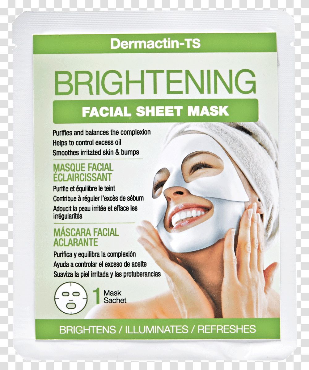 Dermactin Ts Facial Sheet Mask Brightening, Advertisement, Poster, Person, Human Transparent Png