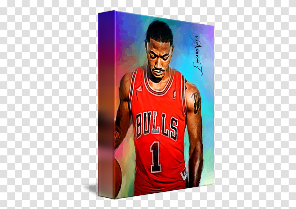 Derrick Rose Wall Art By Edward Vela Basketball Player, Person, Skin, Clothing, Head Transparent Png