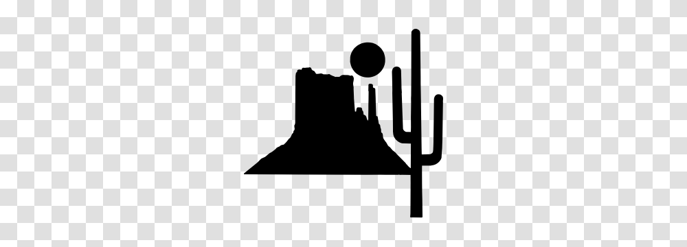 Desert Mountain With Sun And Cactus Sticker, Silhouette, Stencil Transparent Png