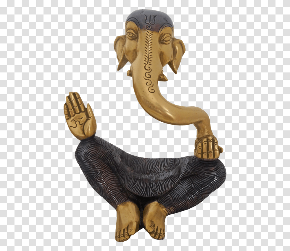 Designed Brass Ganesha Head With Brown Coated Statue Statue, Bronze, Hand, Figurine, Animal Transparent Png