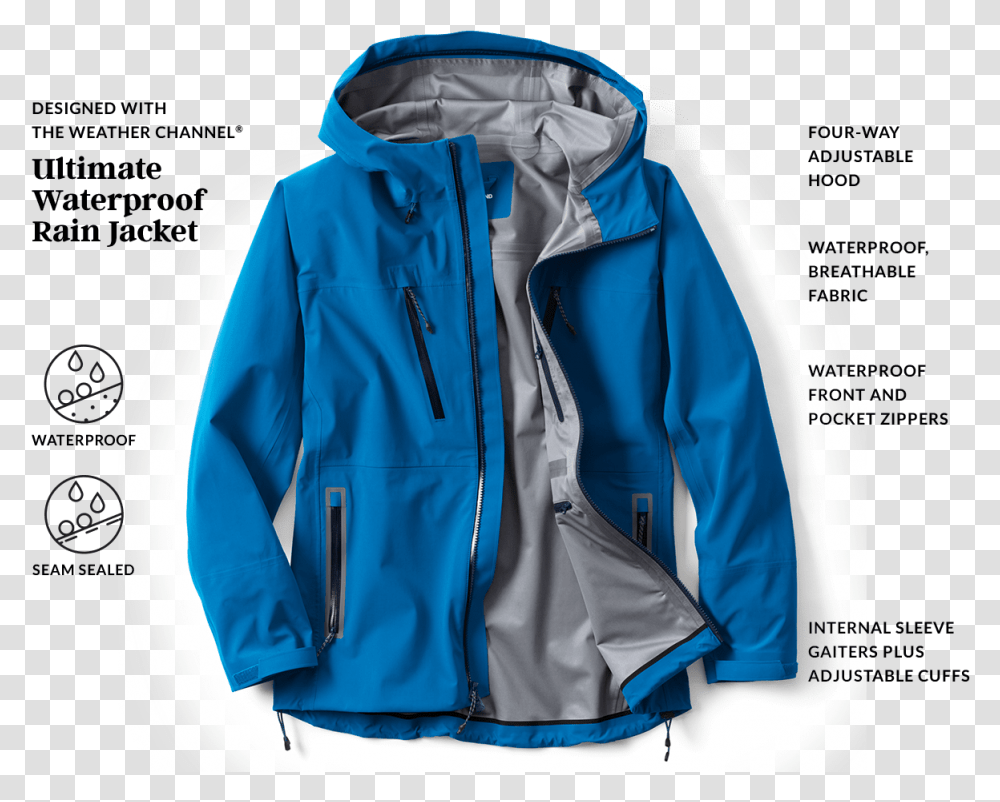 Designed With The Weather Channel Lands End Weather Channel Jacket, Apparel, Coat, Hood Transparent Png