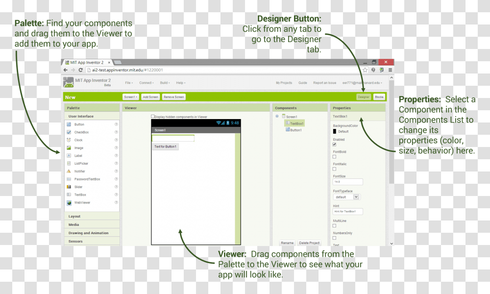 Designer And Blocks Explore User Interface Mit App Inventor, File, Webpage, Word Transparent Png
