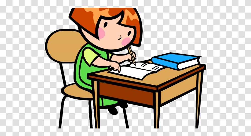 Desk Clipart Author Download Full Size Clipart Clipart Of A Child Writing, Reading, Furniture, Female, Girl Transparent Png