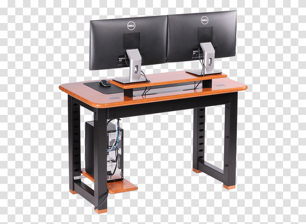 Desk With Computer, Furniture, Table, Electronics, Chair Transparent Png