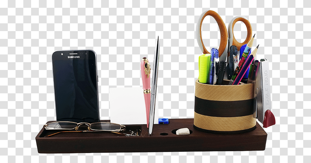 Desktop Organizer With A Pencil Cup Wood, Mobile Phone, Electronics, Table, Furniture Transparent Png