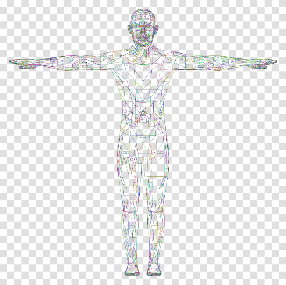 Detailed Low Poly Man Wireframe Prismatic Clip Arts 3d Wireframe Body, Cross, Screen, Electronics Transparent Png
