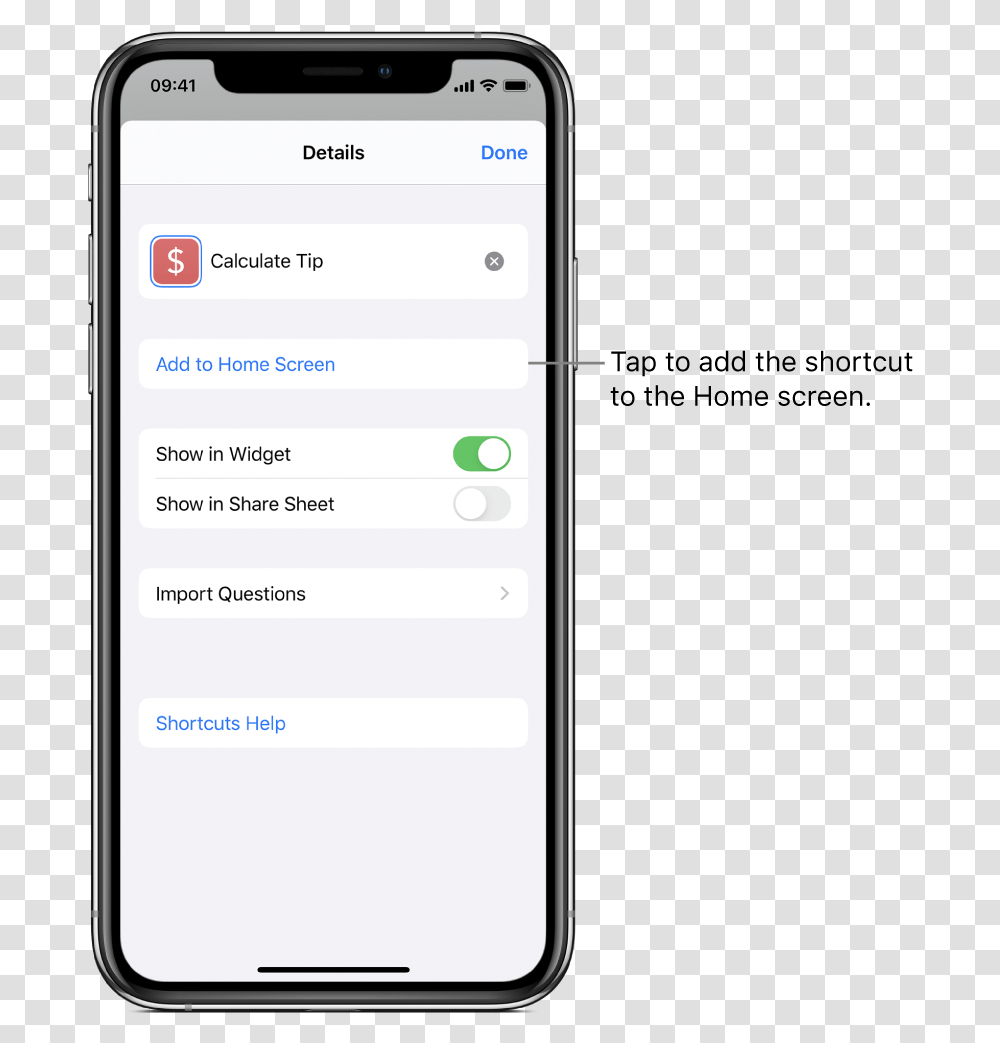 Details Screen In Shortcut App Showing Add To Home Iphone X Shortcut Home Screen, Mobile Phone, Electronics, Cell Phone Transparent Png