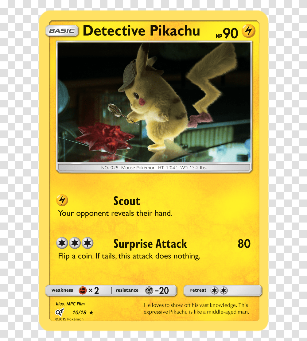 Detective Pikachu 1018 Rare Detective Pikachu Pokemon Card, Poster, Advertisement, Flyer, Paper Transparent Png