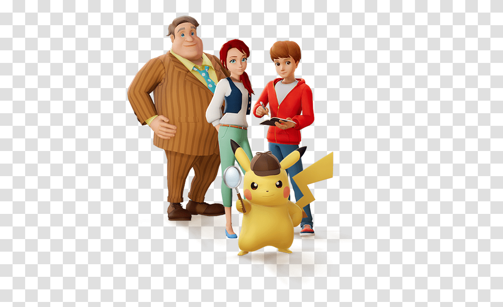 Detective Pikachu Image Nintendo 3ds Pokemon Detective Pikachu Tim, Person, People, Clothing, Family Transparent Png