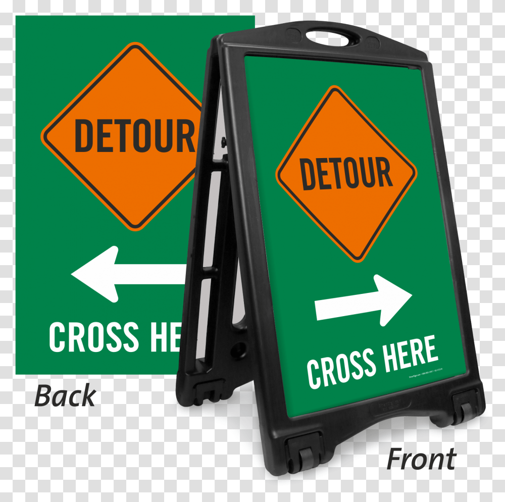 Detour Cross Here Arrow Sidewalk Sign Training In Progress Signage, Gas Pump, Machine Transparent Png