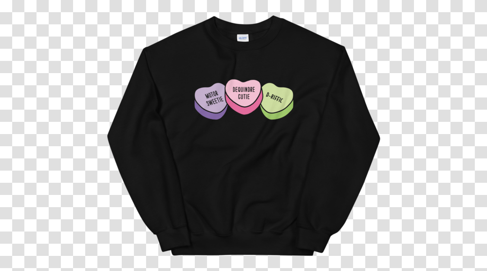 Detroit Valentine Candy Hearts Black Crew Neck, Sleeve, Clothing, Apparel, Long Sleeve Transparent Png
