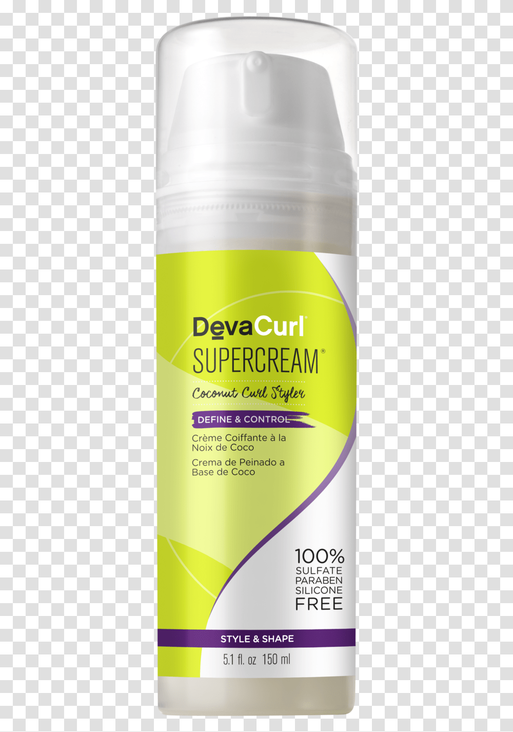 Devacurl Supercream Coconut Curl Styler, Bottle, Cosmetics, Sunscreen, Shampoo Transparent Png