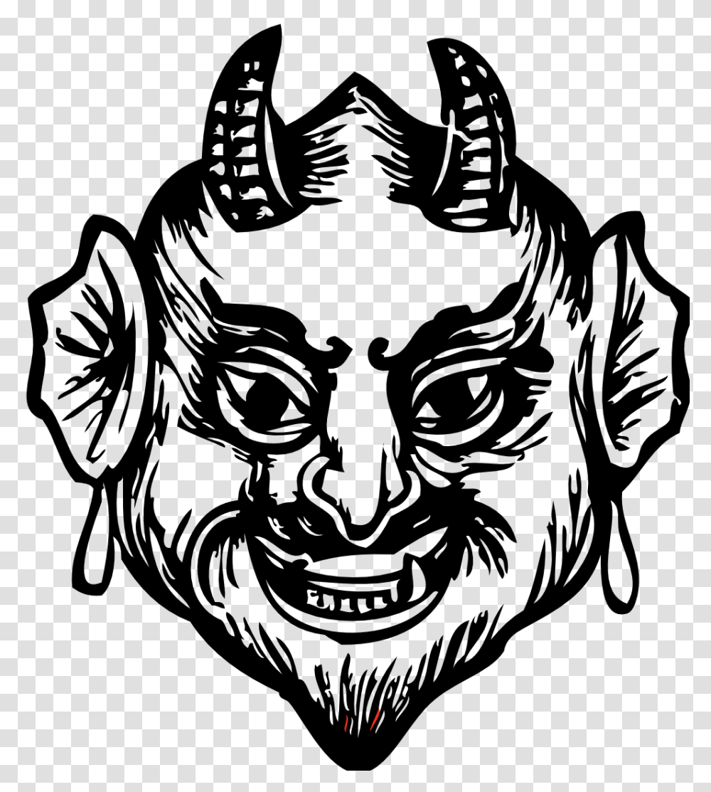 Devil Black And White Clip Art, Stencil, Face, Drawing Transparent Png