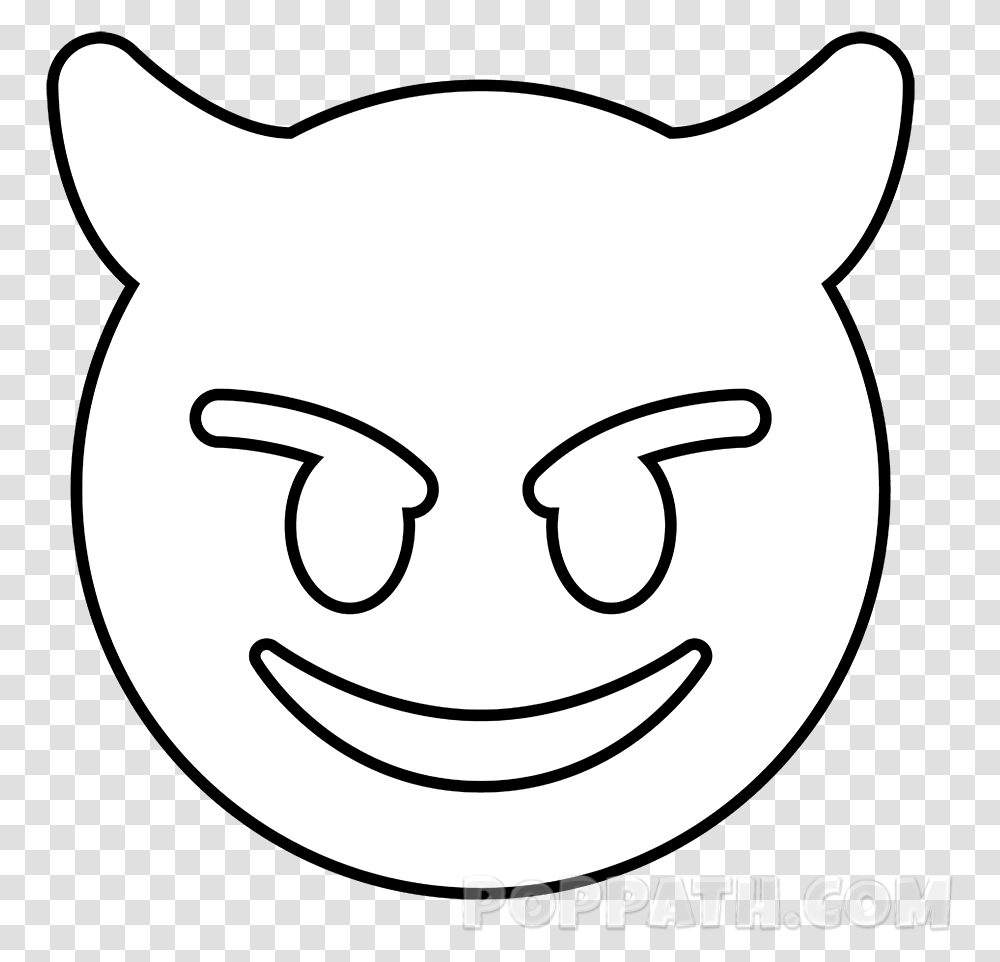 Devil Emoji Black And White, Label, Sticker, Stencil Transparent Png