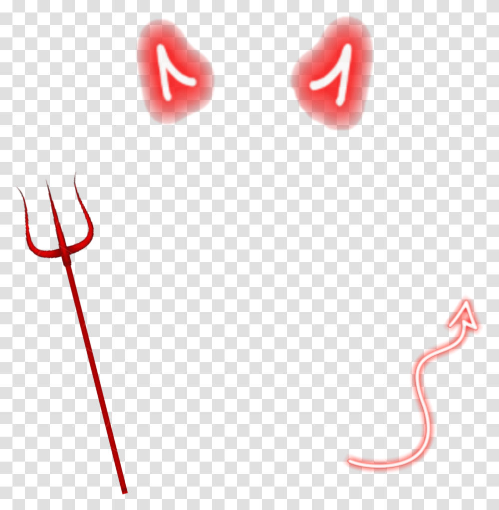Devil Horns Trident Tail Red Neon Devil Horns And Tail, Weapon, Weaponry, Emblem Transparent Png