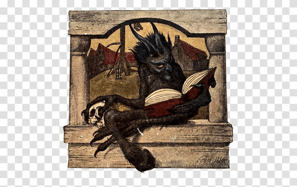 Devil Reads In The Book Of Fate, Painting, Bird, Animal Transparent Png