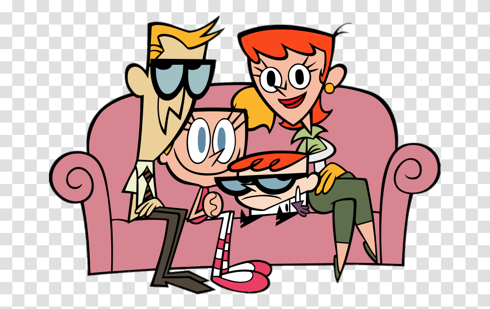Dexter And Dee In Sofa With Parents, Meal, Food, Waiter, Cafeteria Transparent Png