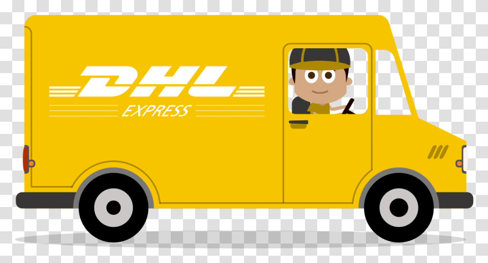 Dhl Logo Dhl Courier, Vehicle, Transportation, Moving Van, Bus Transparent Png