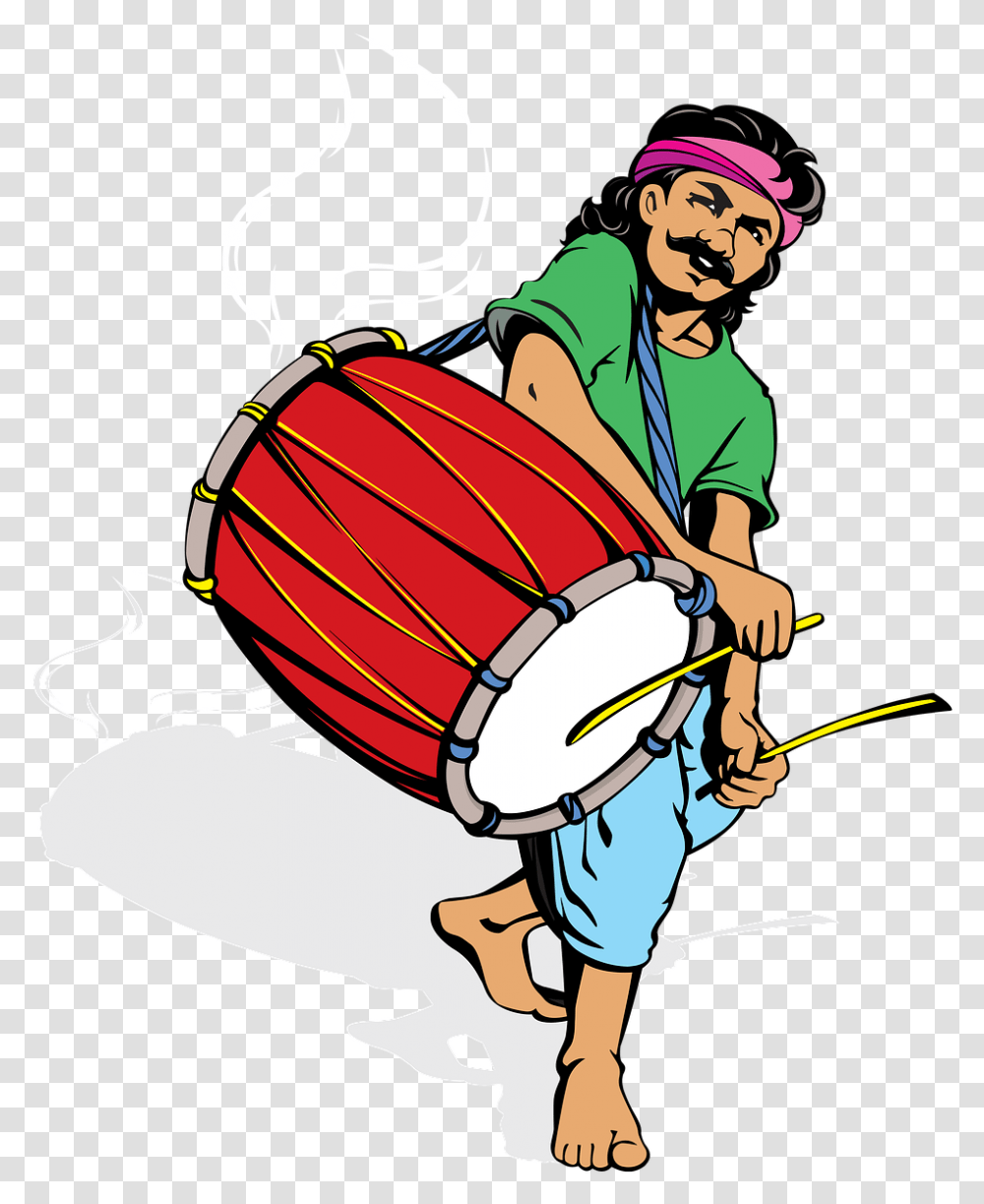 Dhol, Drum, Percussion, Musical Instrument, Person Transparent Png