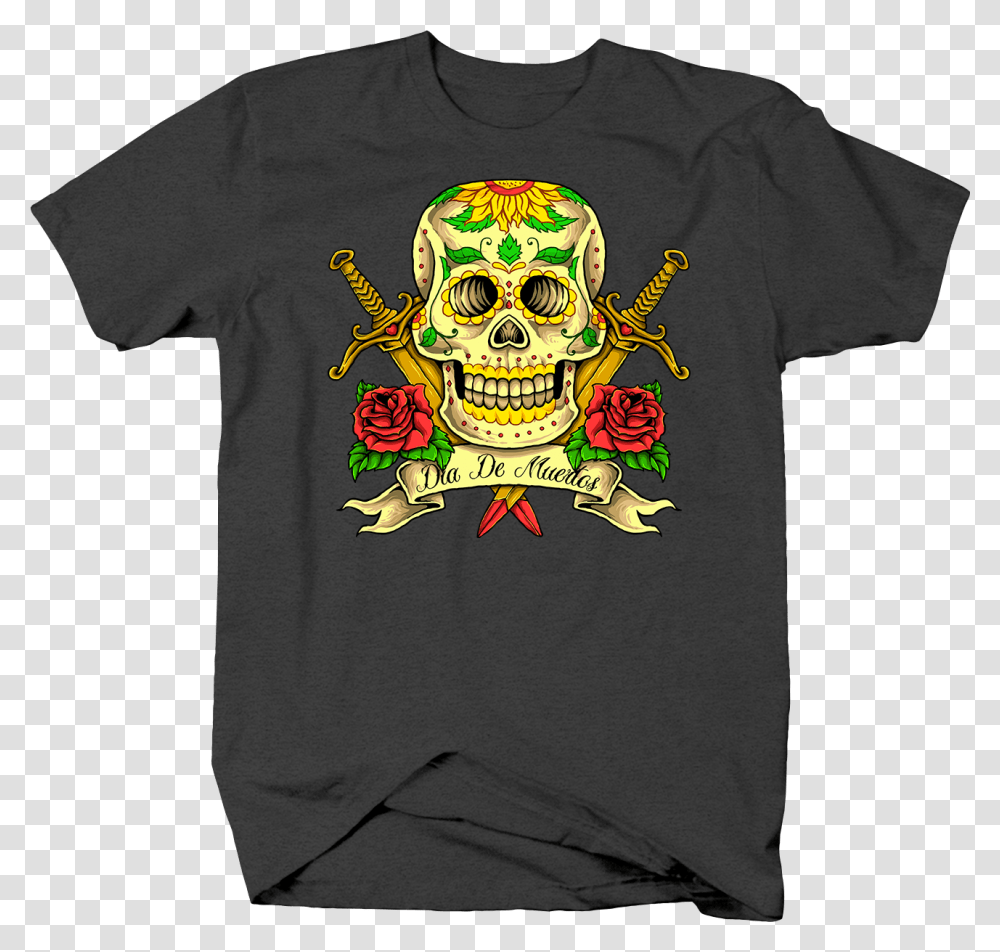 Dia De Los Muertos Sugar Skull And Swords Day Of The Shirt, Apparel, T-Shirt Transparent Png