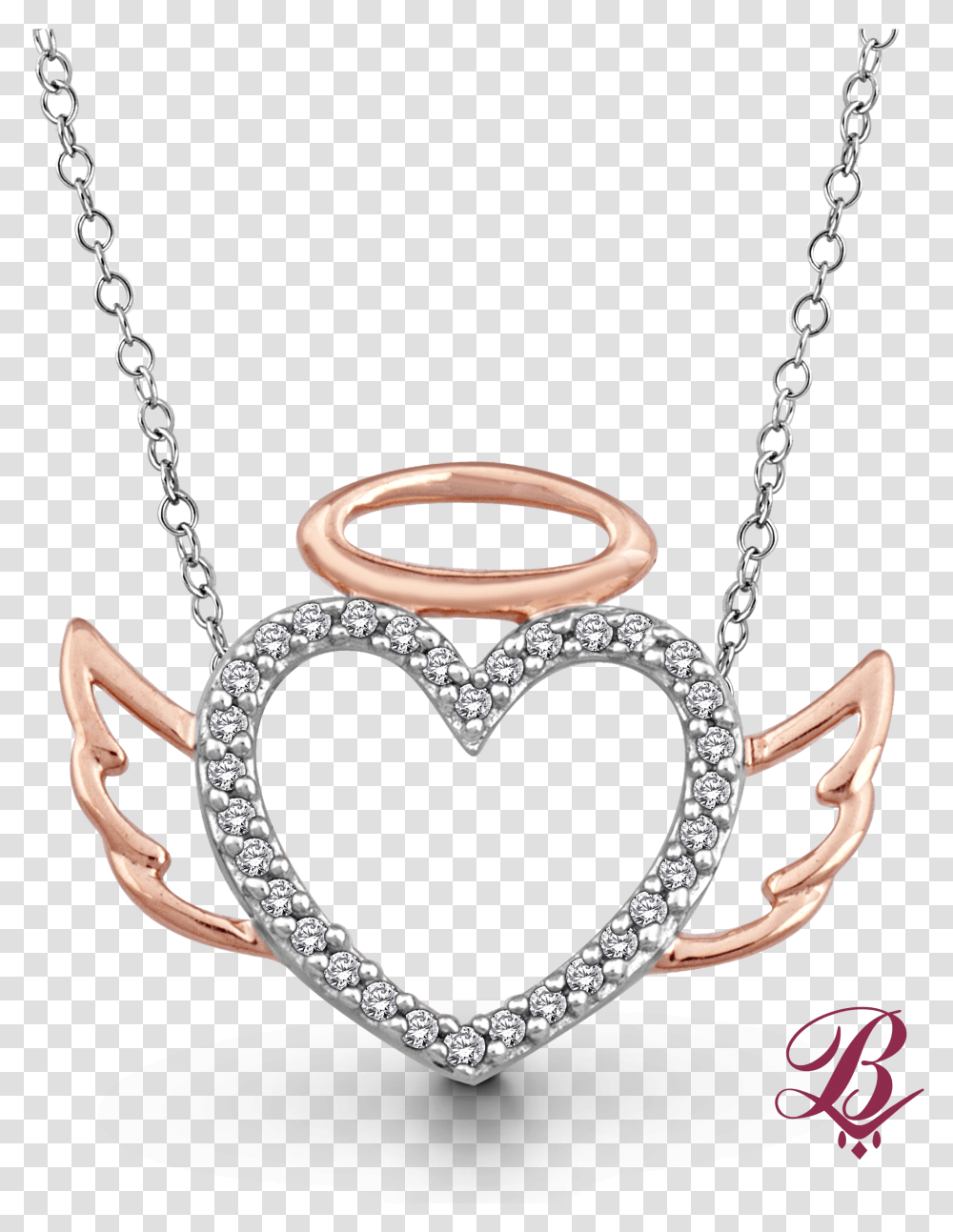 Diamond Accent Angel Halo Winged Heart Necklace, Pendant, Accessories, Accessory, Jewelry Transparent Png