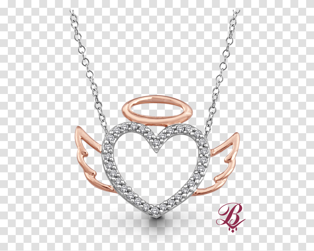 Diamond Accent Angel Halo Winged Heart Small Diamond Pave Heart Necklace, Pendant, Accessories, Accessory, Jewelry Transparent Png