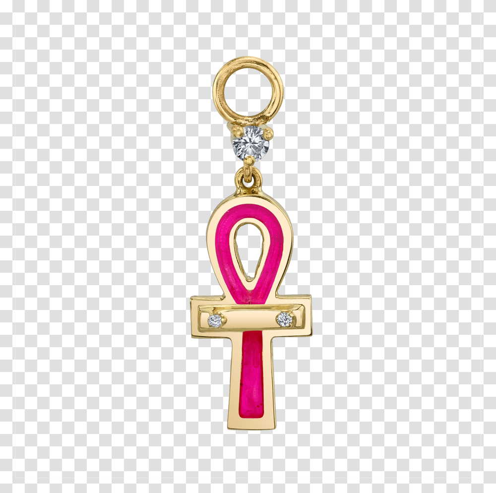 Diamond And Pink Enamel Ankh Hoop Earring Charm Keychain, Pendant, Accessories, Accessory, Jewelry Transparent Png