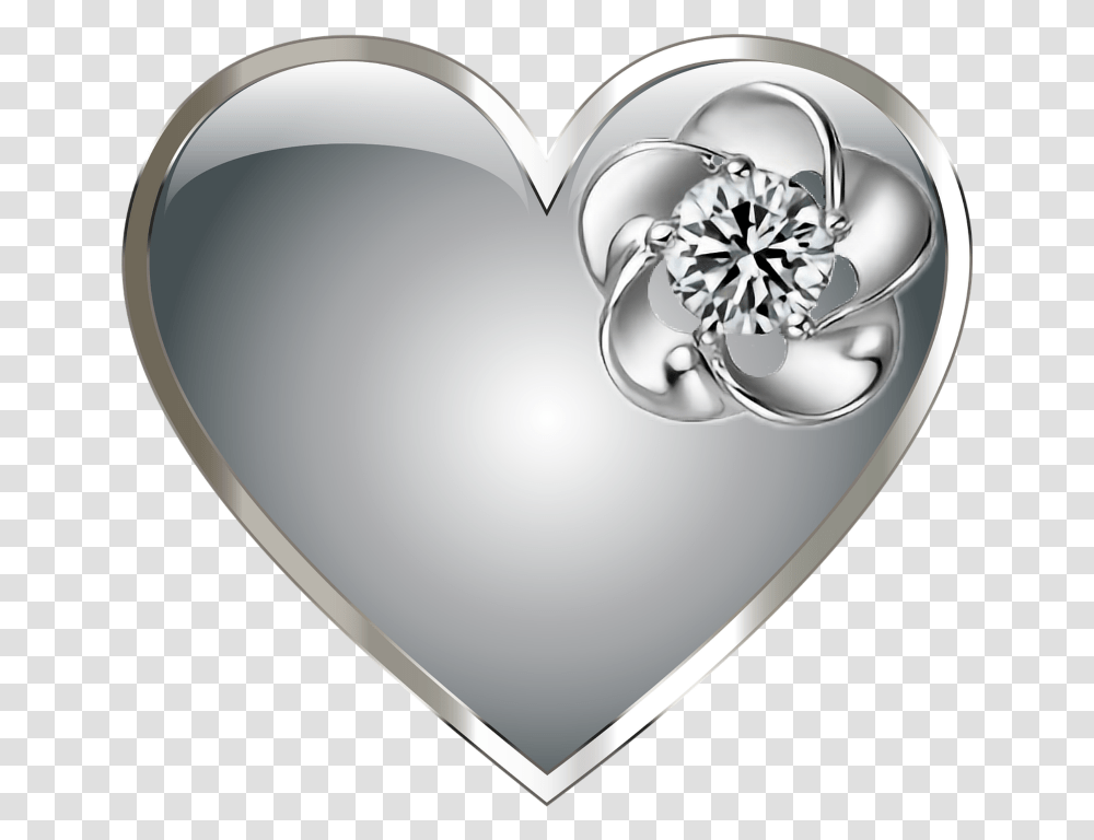 Diamond Heart Silver Heart, Jewelry, Accessories, Accessory, Gemstone Transparent Png