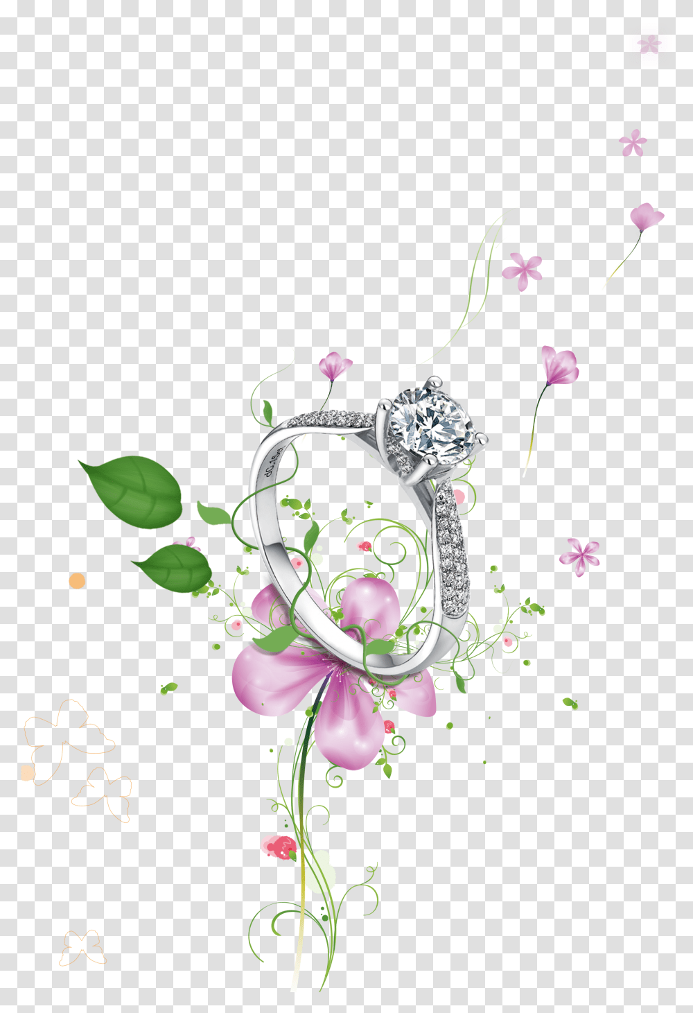Diamond Love In Wedding Falling Ring Clipart Wedding Flower Falling, Floral Design, Pattern, Accessories Transparent Png