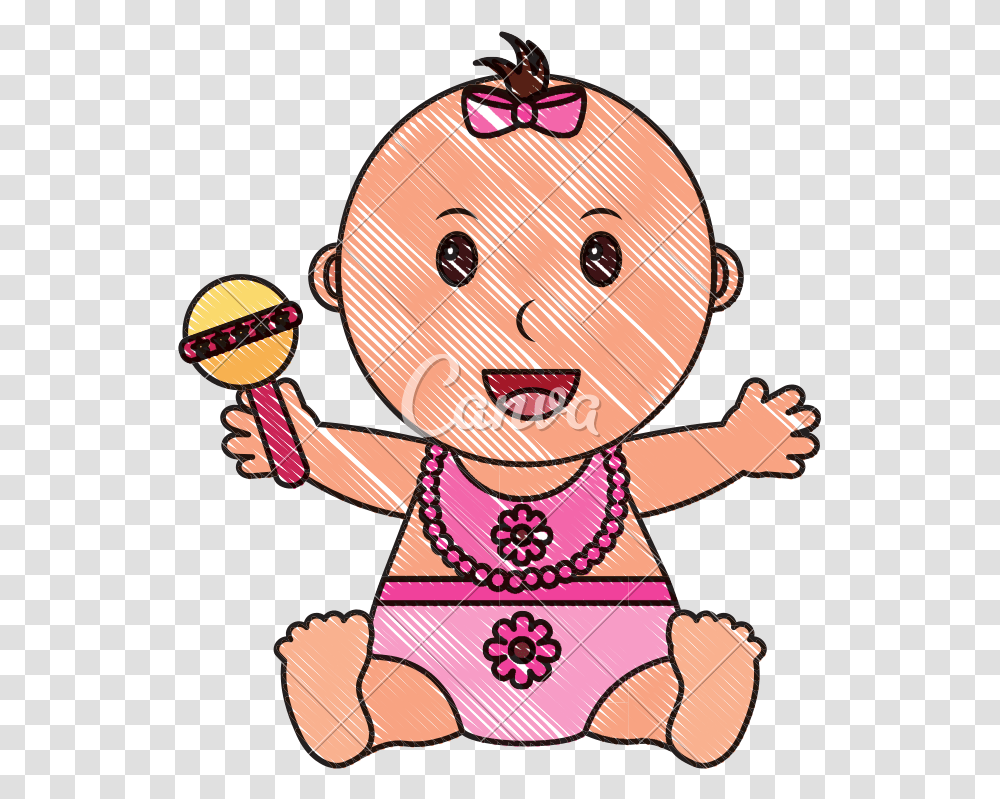 Diaper Baby Girl Clipart Download Baby Girl Cartoon Outline, Guitar, Leisure Activities, Musical Instrument, Rattle Transparent Png