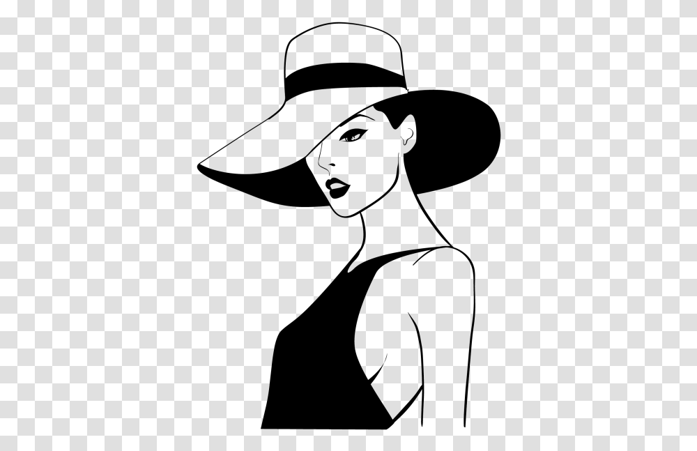 Dibujo Blanco Y Negro Silueta De Mujer Con Sombrero, Apparel, Hat, Baseball Cap Transparent Png