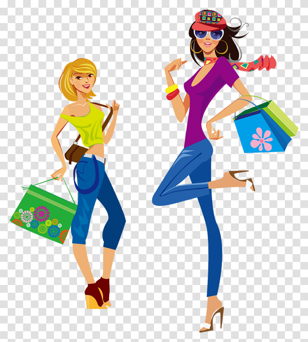 Dibujos Animados Para Las Chicas De La Moda Vector Shopping Girl, Person, Female, Bag Transparent Png
