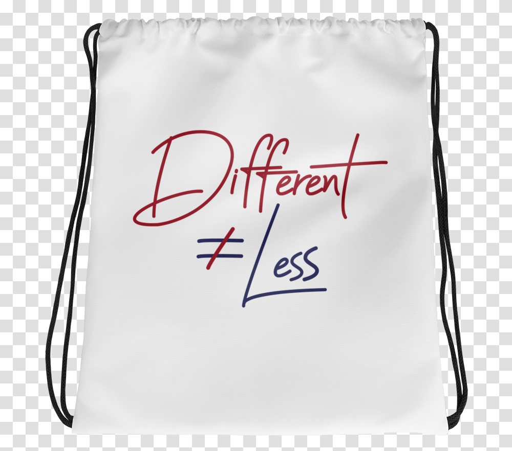 Different Does Not Equal Less Drawstring Bag Messenger Bag, Pillow, Cushion, Handwriting Transparent Png