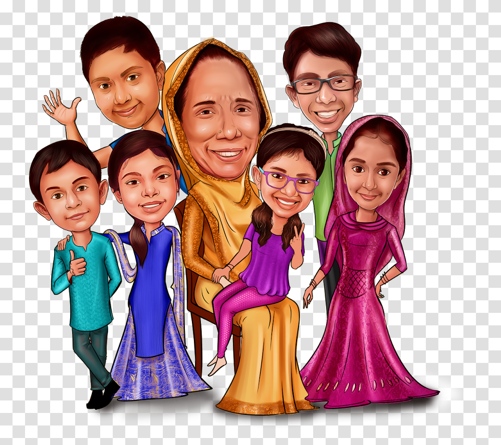 Digital Caricature Caricature Gifts Family Caricature, Person, Human, People, Face Transparent Png