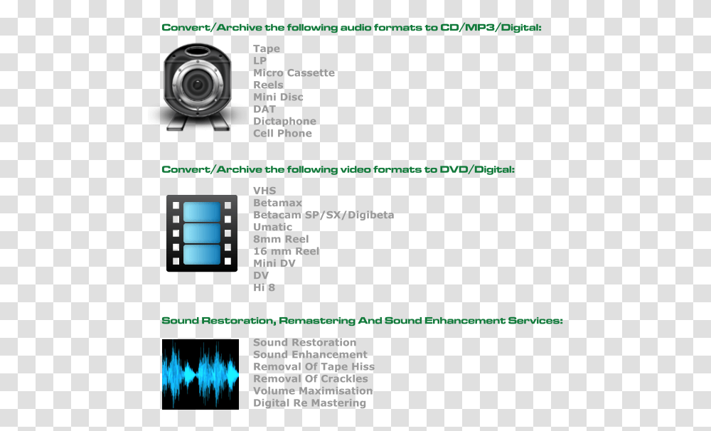 Digital Conversion & Archiving Services Screenshot, Camera, Electronics, Text, Webcam Transparent Png