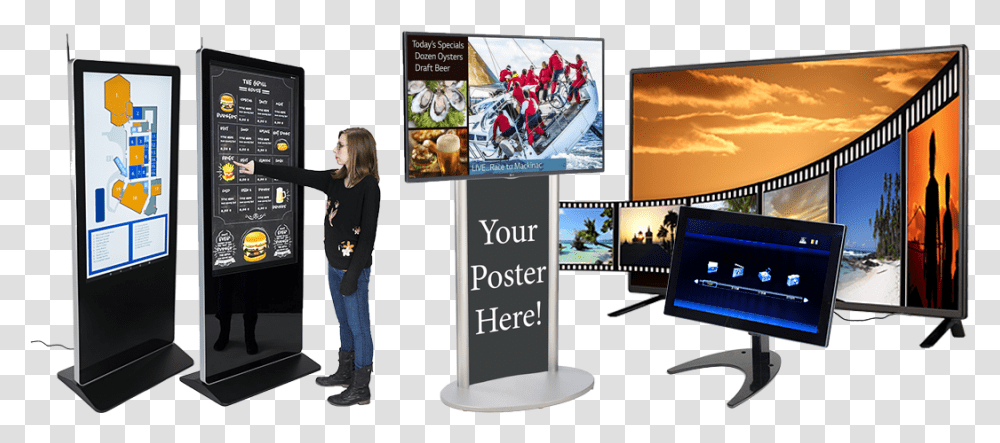 Digital Signage Kits Banner, Person, Monitor, Screen, Electronics Transparent Png