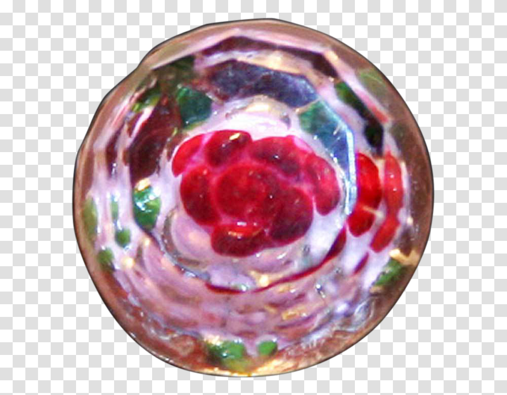 Diminutive Faceted Glass Ball Button With Rose Inside, Sphere, Egg, Food, Ornament Transparent Png