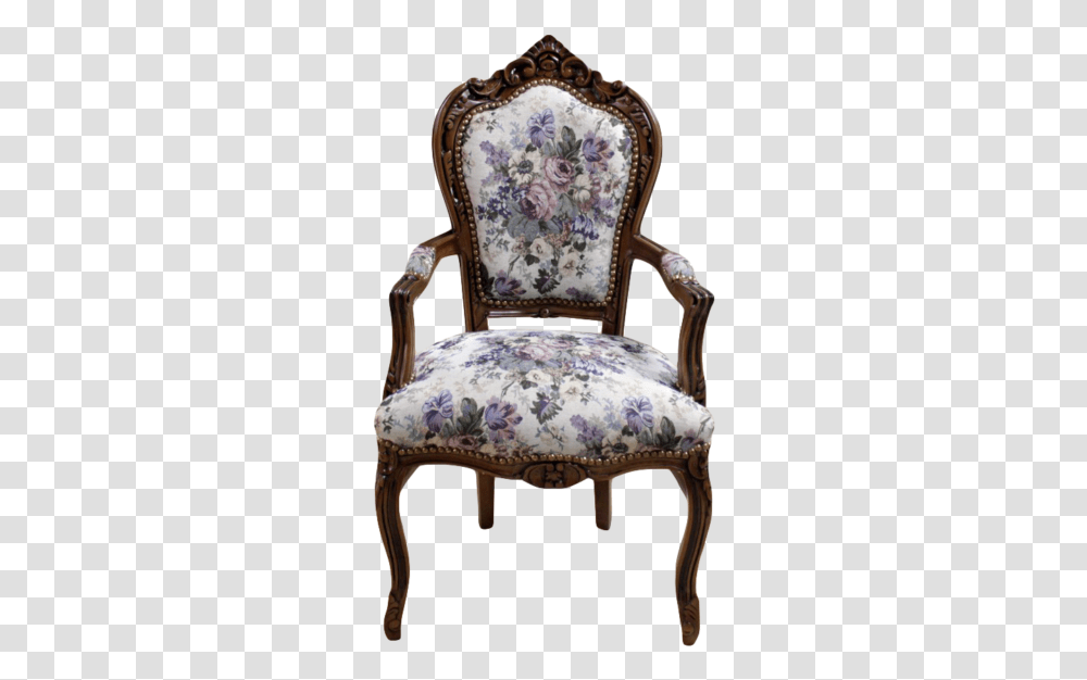 Dining Armchair Brown Frame Vintage Flowers Fabric Decor Clasic Chair, Furniture Transparent Png