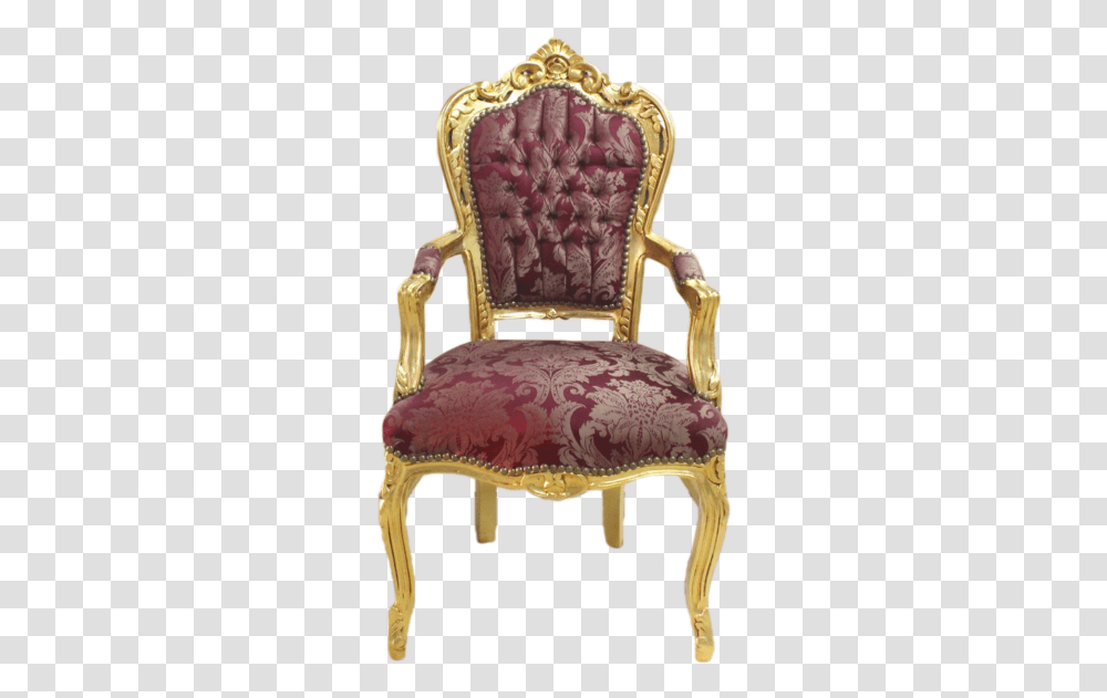 Dining Armchair Gold Frame Dark Red Royal Flowers Royal Red Armchair, Furniture Transparent Png