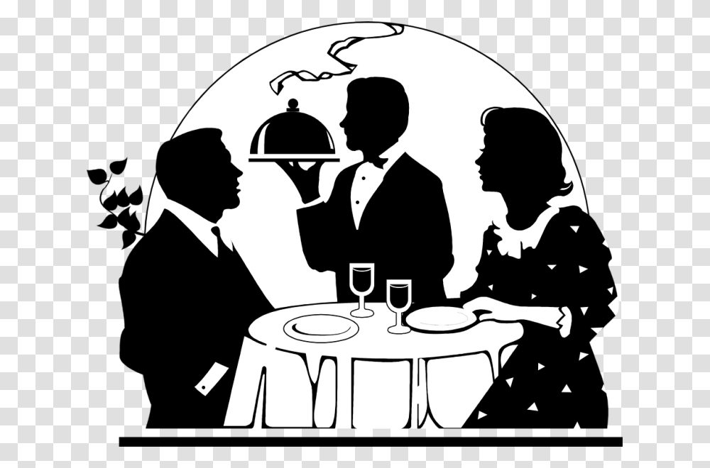 Dining Romantic Dinner Clipart Black And White, Person, Human, Waiter, Helmet Transparent Png
