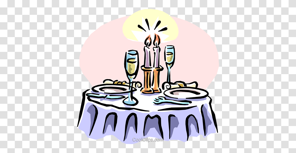 Dinner With Candlelight And Champagne Royalty Free Vector Clip Art, Tablecloth, Dating, Glass, Goblet Transparent Png